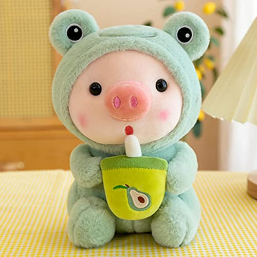 25cm Plüschtier Frosch Stofftier Kuscheltier, Kawaii Plüschkissen Gefüllte Kuscheltier Pinguin Frosch Schwein Kuscheltier mit Milchtee Tasse Tier Weiche Puppe Geschenk für Kinder Jungen Mädchen