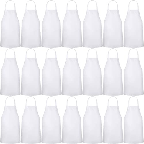 Foaincore 24 Pack Bib Aprons, Unisex Apron No Pocket Bulk Machine Washable Plain Aprons for Women Men Chef Kitchen Drawing (White)