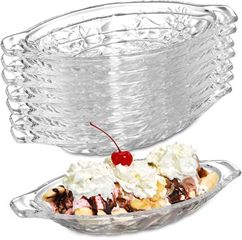 SOUJOY 8 Pack Banana Split Dish Boat, 8oz/240ml Acrylic Ice Cream Splits Plate, Clear Sundae Serving Bowl for Banana Split, Ice Cream, Fruits, Yogurt, Brownies, Snack