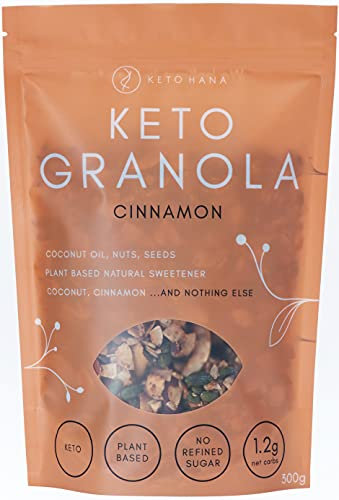 Keto Hana Cinnamon Breakfast, Snacking Granola, Just 1.2g Net Carbs, High Protein, Healthy Keto Diet Granola (Two 300g/0.6lbs Bags)