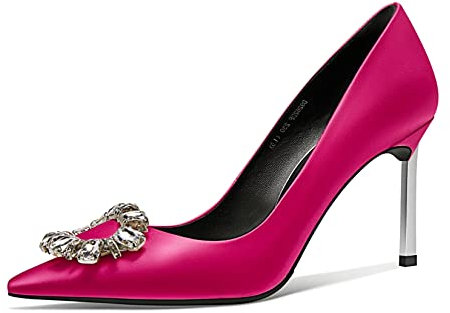 Castamere Donna Spillo Alto High Tacco Heel a Punta Pumps Slip-on Diamante Cristallo da Matrimonio Feste 8.5 CM Heels Magenta Rosso Raso A 40 EU