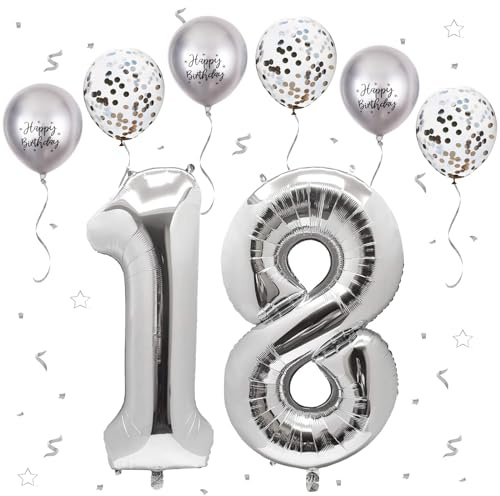 Ballon géant argenté en forme de chiffre Taille XXL 101 cm Décoration d'anniversaire gonflable à l'hélium (numéro 18/81)