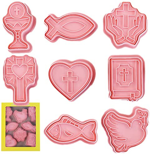 Rianpesn 5 moldes para Galletas comunión - 8 Formas CortGalletas Cruzadas | Cortadores Galletas Primera Comunión Bautismo religioso Santa Cruz PP OL