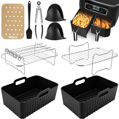 Heißluftfritteuse Zubehör | Airfryer Zubehör für Ninja Dual AF400EU & AF300EU & Tower T17088 | für Ninja Airfryer Zubehör | Air Fryer Accessories | Kompatibel für Ofen, Mikrowelle