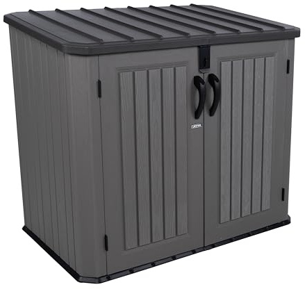 LIFETIME - Armario exterior impermeable, 146x94x128 cm, Arcón de almacenamiento cuadrado, Protección UV, Puertas abatibles, Incluye pestillo y candado, Mueble para terraza, Armarios de jardín (92311)