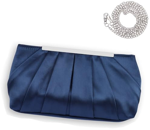 Minicloss Damen Satin Abendtasche Clutch Bag Elegante Kettentasche Handtasche für Damen Hochzeit Handtasche Party Abschlussball （blau）