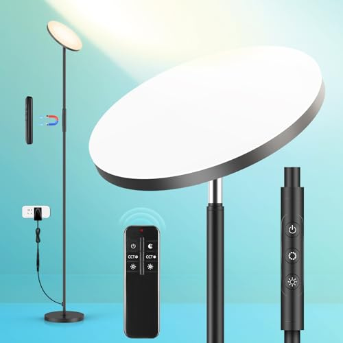 LED Floor Lamp, 3000LM 30W Super Bright Standing Lamp, 300W Equivalent Modern Torchiere Sky Lamp, 2700K-6500K Stepless Dimming with Remote & Touch Control, 69 Tall Lamp for Living Room Bedroom Office