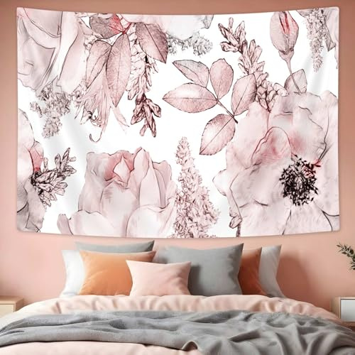 SAOLUIS Floral Tapestry, Pink Flower Boho Watercolor Floral Wall Hanging for Dorm Living Room Bedroom, 60X40 Inches