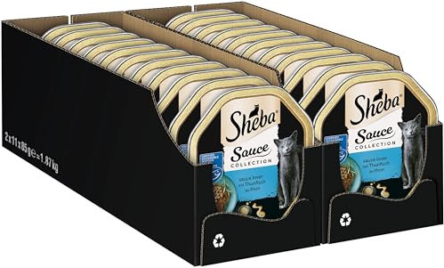 SHEBA Schale Nassfutter für Katzen Sauce Collection Sauce Lover mit Thunfisch MSC-Zertifiziert 2 x 11 x 85g