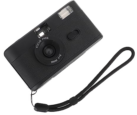 Hemobllo Fotocamera Analogica Retrò Riutilizzabile Nera in Abs Flash Integrato, senza Batteria, per Fotografia Vintage
