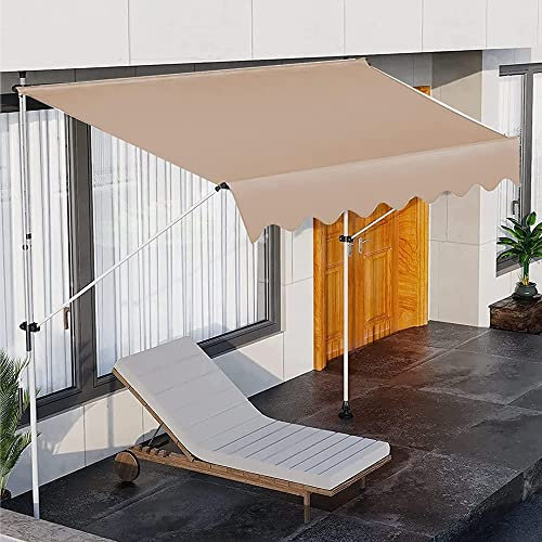IBOWZ Markise Klemmmarkise Markise, Terrassen-Teleskop-Markise, Sonnenschutz für den Außenbereich mit manueller Kurbel, höhenverstellbar 79-118 Zoll, UV- und wasserbeständig, Beige, 250 x 120 cm