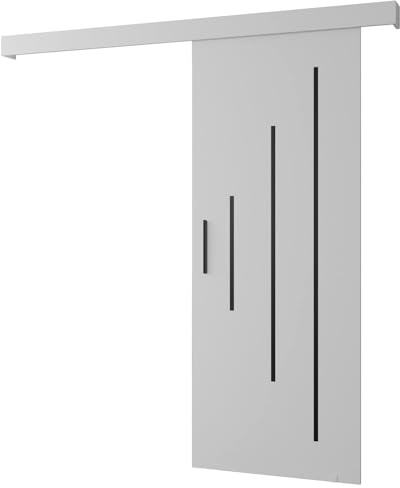 MEBLE KRYSPOL Salwador Y Schiebetürsystem mit Schienenabdeckung - Zierstreifen - Wandschiebetüren für Innenräume - Solide Konstruktion - 90x204 cm - Weiß Weiß Schwarz