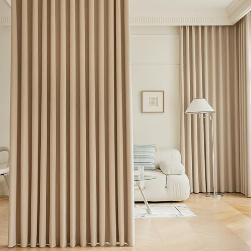Whoiy Verdunkelnd Vorhänge Helles Khaki mit Ösen 2 Stück, Jacquard Einfarbig Gardienen Curtains Chenille Moderne Verdunkelungsvorhang für Schlafzimmer Wohnzimmer, H 138 x B 96 cm (B x H)