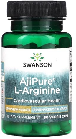 Swanson - L-ARGININE 500 mg | L-Arginina Cápsulas | Promueve la Circulación Sanguínea y Apoya la Salud Cardiovascular - 60 Cápsulas