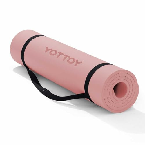 YOTTOY Yoga Mat，Extra Thick Yoga Mat (1/2inch),Professional TPE Exercise Mat,Non-Slip Workout Mat for Yoga, Pilates, Fitness, Barefoot Workouts, Home Gym Studio with Strap (Pink, 72 * 32 * 1/2inch)
