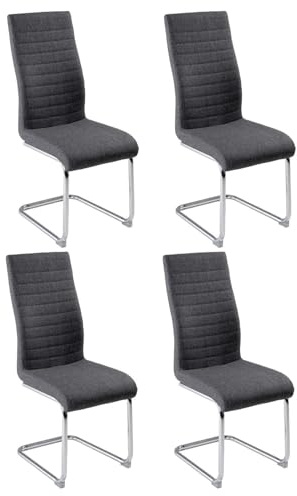 Home4You Schwingstuhl 4er Set - Dunkelgrau - Silbergrau - Webstoff - Metall - mit Quersteppung - Freischwinger Esszimmerstuhl