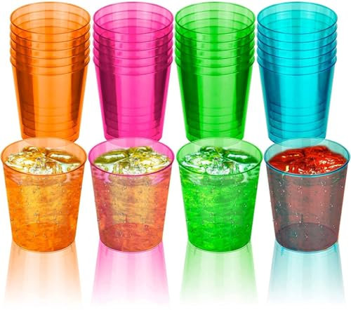 LORD C Multi-Coloured Plastic Shot Glasses, Reusable 30ml Party Cups, Bright, Colourful Drinking Glasses for Shots, Cocktails and Celebrations Pack of (30)