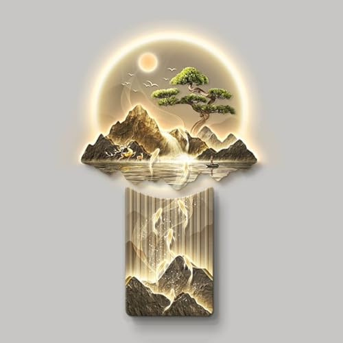 3d-kunst-wanddekoration Wandskulpturen Hängende Gemälde，moderne Orientalische Dekoration Traditionelle Landschaft Einladende Kiefernholz-wanddekorationen，wandkunst-dekorationslampe Für Wohnzimmer
