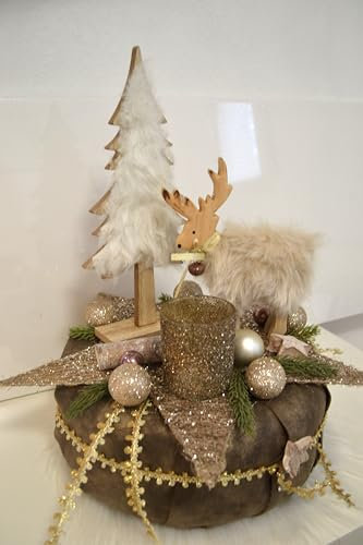 Adventgesteck Weihnachtsdeko beige Gold Adventsgesteck Tischdeko Weihnachten