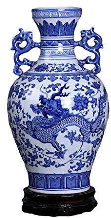 Jarrones para decoración Jarrones Porcelana Azul y Blanca Porcelana Cerámica Pintado a Mano Patrón de Dragón Botella de ánfora Sala de Estar Decoración de Flores Escultura Decoración Acceso al Hogar