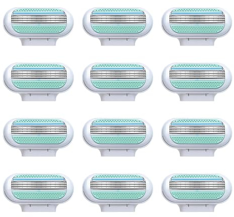 12 Stück Venus Rasierklingen Damen, Venus Smooth Ersatzklingen Damenrasierer, Rasierklingen mit 3 Schutzkissen mit Feuchtigkeitsspendenden Schutzkissen, Ideal für Empfindliche Haut und Intimbereich