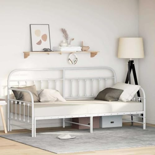 vidaXL Zeitgemäßes weißes Metallbett mit Ausziehbett - Stylische platzsparende Schlaflösung ideal für Erwachsene und Kinder - 100 x 200 cm umwandelbares Wohnzimmermöbel Klappsofa