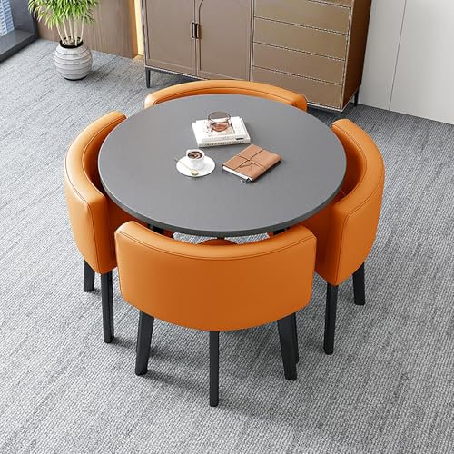 Rezeptionstheke, Verhandlungstisch, Esstisch-Set Für 4 Personen, Konferenztisch, Empfangstisch Und Stühle, Küchentisch Mit 1 Tisch Und 4 Stühlen, Für Wohnzimmer, Orange Schwarz, 80 X 80 X 75 cm