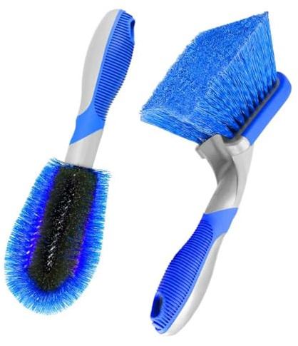 Soyoyora 2Pcs Alloy Wheel Brush Set Car Wheel Brush and Rim Brush Washing Tool with Ergonomic Grip Handle Suitable for Home Car Trucks Motorcycles Bicycles Tires Rims Cleaning