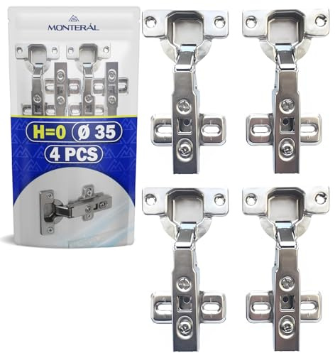 4 Piezas Bisagras Puertas Cocina Montaje de H=0 Ø 35 mm - Bisagras para Puertas Fabricado en Acero Niquelado - Garantía de 10 Años - MONTERAL