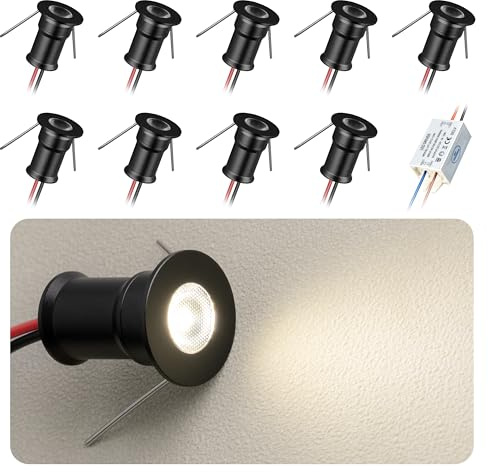 HHTUN 902 30°-LED-Mini-Spot, DC 12 V, 1 W, 80 Ra, 75 lm, kompakte Bauweise, Einbau, geeignet für die Schrankbeleuchtung (z. B. Weinschränke, Schuhschränke etc.), inklusive Netzteil(4000K,Black,9Pack)