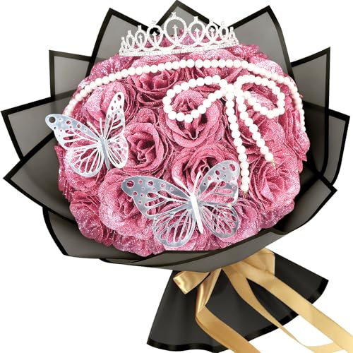 24 Stück Glitzer Rosen,Blumenstrauß,künstlicher rosenstrauß,glitzer rosenstrauss,glitzer blumen,-DIY künstlich Selbstgemachter glitzernder Strauß Für Geburtstag,Jahrestag,Valentinstag, (Rosa-A)