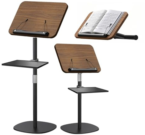 NAMON 2-in-1 Wooden Music Stand, Floor & Tabletop Sheet Music Stand with Page Clips & Tray, 16.5-51 Adjustable Height, Ideal for Violin, Guitar, Conductors & Classroom (Walnut Effect)