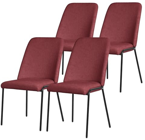 ML-Design Esszimmerstühle 4er Set Rot, Küchenstühle mit Stoffbezug und Metallbeinen, Wohnzimmerstuhl mit Rückenlehne, Polsterstühle für Esszimmer & Küche, Gepolsterte Stühle Ergonomischer Sessel
