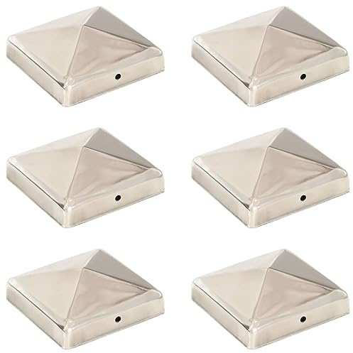 Lot de 6 Capuchons de Poteaux, Chapeau de Poteau de Clôture Capuchon Bouchon de Poteaux Chapeau de Pilier pyramidaux 6 pcs Inox 91x91 mm