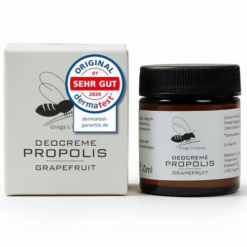 Gregas Propolis Deocreme 30 g Grapefruit ohne Aluminium | Ergibige Deocrem die wirklich funktioniert mit Grapefruit-Duft, Sheabutter & Mandelöl. Zuverlässige ohne bedenkliche Salze.