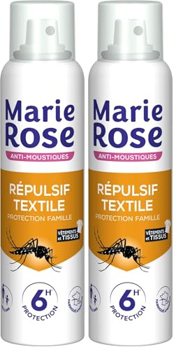 MARIE ROSE - Répulsif Textile Moustiques - Protection 6h contre les Moustiques Communs et Tigres - Vêtements, Tissus et Draps - 150mL - Fabriqué en Europe (Lot de 2)