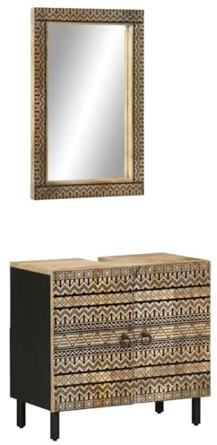 Frdhee Juego de muebles de baño de madera maciza, mango de madera maciza, vestuario, aseo de invitados