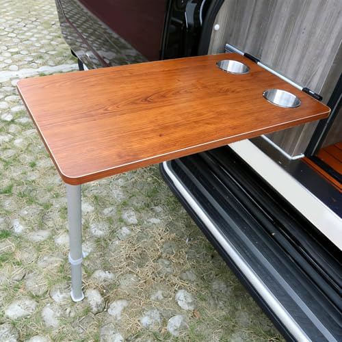 LUNAIZHUO Wohnmobiltische, Wandmontierter Klapptisch mit Teleskopbeinen und Getränkehalter für Camper, Wohnmobile, Wohnwagen und Yachten(Brown)