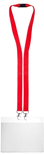 Karteo Ausweishülle DIN A6 inkl. Schlüsselband rot mit 2 Karabiner [1 Stück] Kartenhalter horizontal (148 x 105 mm) und Lanyard