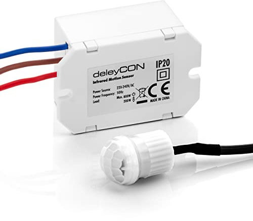 deleyCON 1x Mini Infrarossi Rilevatore di Movimento All'interno Portata 6m a 360° la Costruzione Più Piccola Quasi Invisibile IP20 da Incasso - Bianco