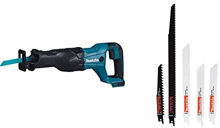 Makita DJR187 ZK Sega circolare a batteria 18 V/50 AH in valigetta, Blu/Nero + Makita seghetto alternativo set – 1 Piece, P – 83945