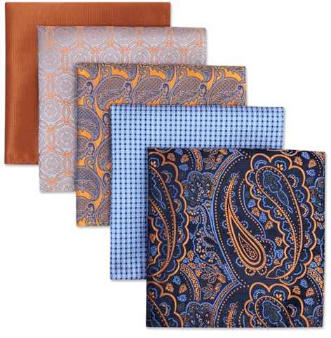SHLAX&WING 5 Pieces Assorted Mens Silk Pocket Square Handkerchiefs Set 40