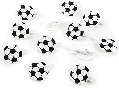 Logbuch-Verlag 12 mollette da calcio, colore bianco e nero, decorazione per feste di calcio, decorazione EM Coppa del Mondo