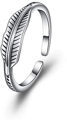 EVER FAITH Ring 925 Sterling Silber Mode Accessoire Retro Blatt Feather Feder Band Größe M