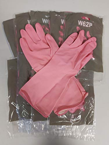 DSTOCK60 - 10 Paar wasserdichte Gummihandschuhe für Haushalt, Küche, Wäsche, Reinigung Mehrweg-Gummi, Langarm, Farbe Pink, Größe 6,5 - S