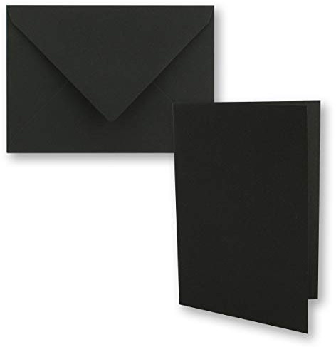 50x Vintage Kraftpapier Faltkarten SET - schwarz - mit Umschlägen DIN B6-12 x 16,9 cm - blanko Recycling Klappkarten - GUSTAV NEUSER