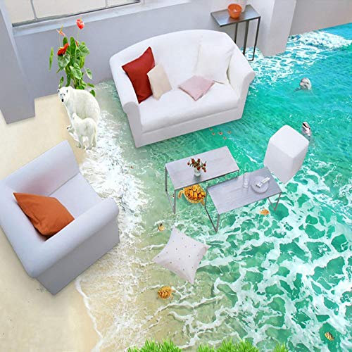 PVC selbstklebend wasserdicht 3D Bodenfliesen Tapetenaufkleber Moderne Strandwellen Meerwasser Landschaft 3D Bodenbelag Tapete Roll-400 * 280cm