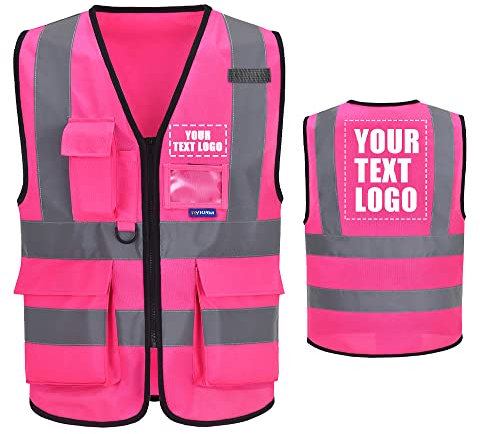 21 Farben Personalisierte bedruckbare Warnweste aufdruck mit Text oder mehrfarbigem Logo und Mehreren Taschen, Warnschutz Arbeitsweste Sicherheitsweste mit bedruckbare