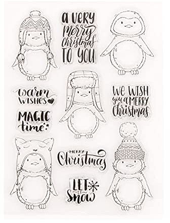 arriettycraft Gummistempel mit Aufschrift „Merry Christmas Pinguin“, transparent, für Weihnachtskarten, Dekoration und Bastelarbeiten