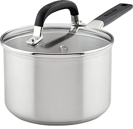 KitchenAid Stainless Steel Saucepan with Measuring Marks and Lid, 2 Quart, Brushed Stainless Steel